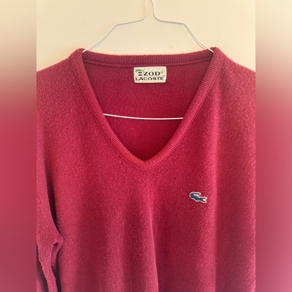 Lacoste Women's Deep Maroon V-Neck Sweater